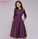 Women Elegent A-line Dress  Vintage printing party vestidos