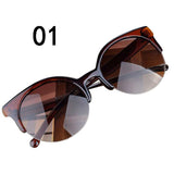 Fashion Vintage Sunglasses Retro Cat Eye Semi-Rim Round Sunglasses